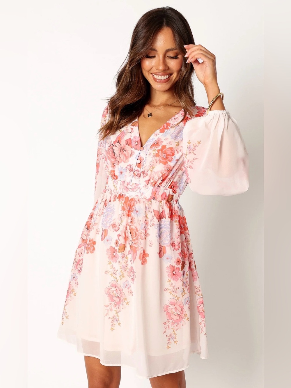 NWOT Petal & Pup Pale Pink Floral V-Neck Mini Dress